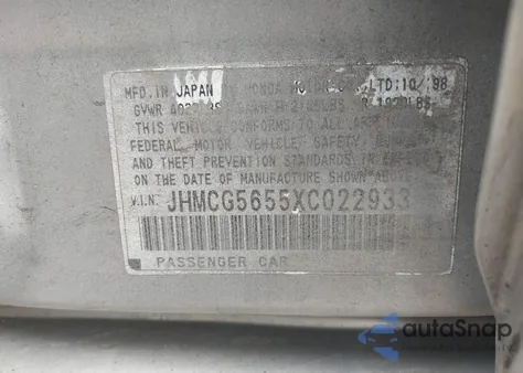 1999 Honda Accord Ex z USA, uszkodzony, nr VIN JHMCG5655XC022933